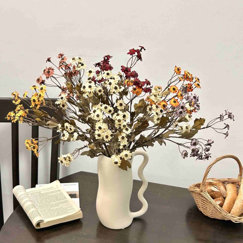 53cm Multi-Head Silk Artificial Daisies with Burnt Edge Dried Effect Craft