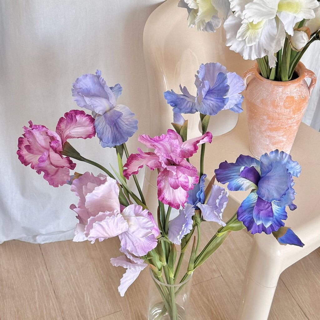 80cm 3 Heads Silk Artificial Alice Iris Flower Stem