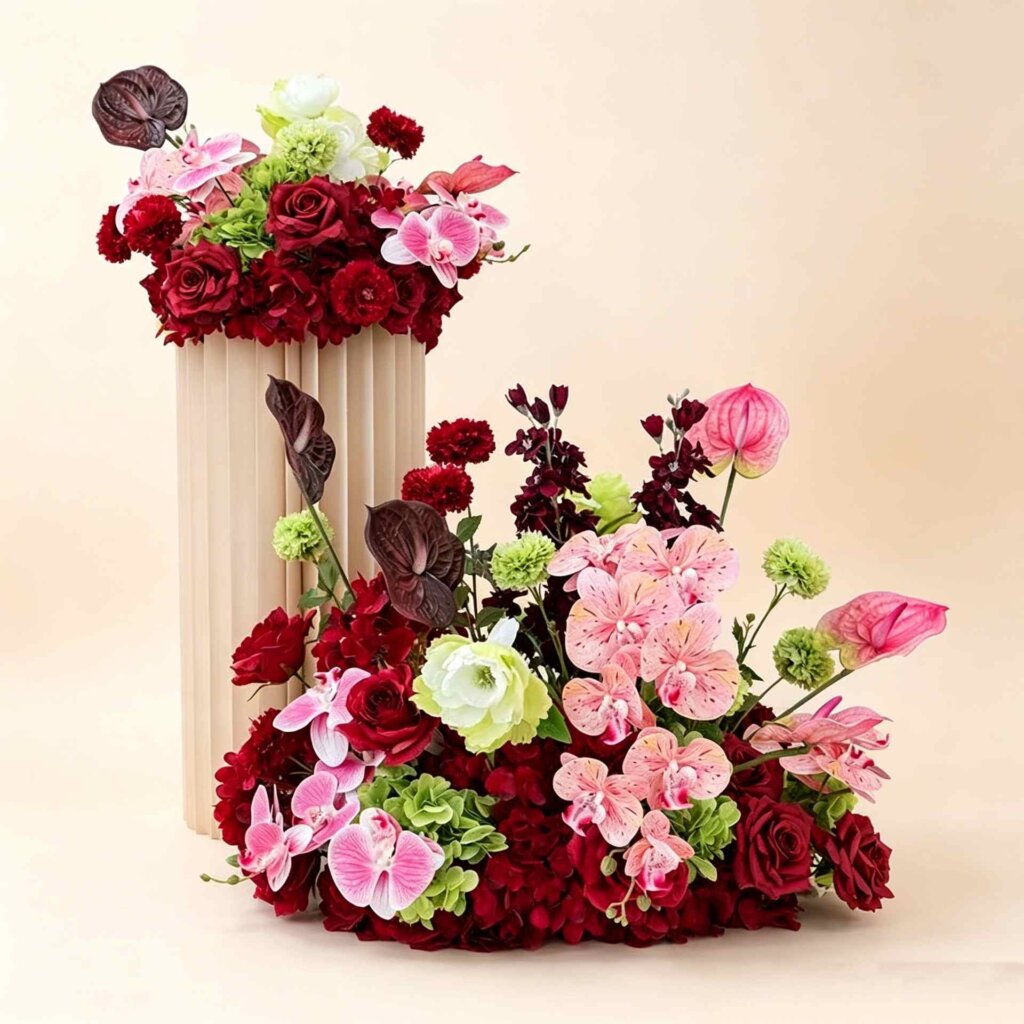 45cm Pink&Red&Green Artificial Flower Ball Table Centerpieces