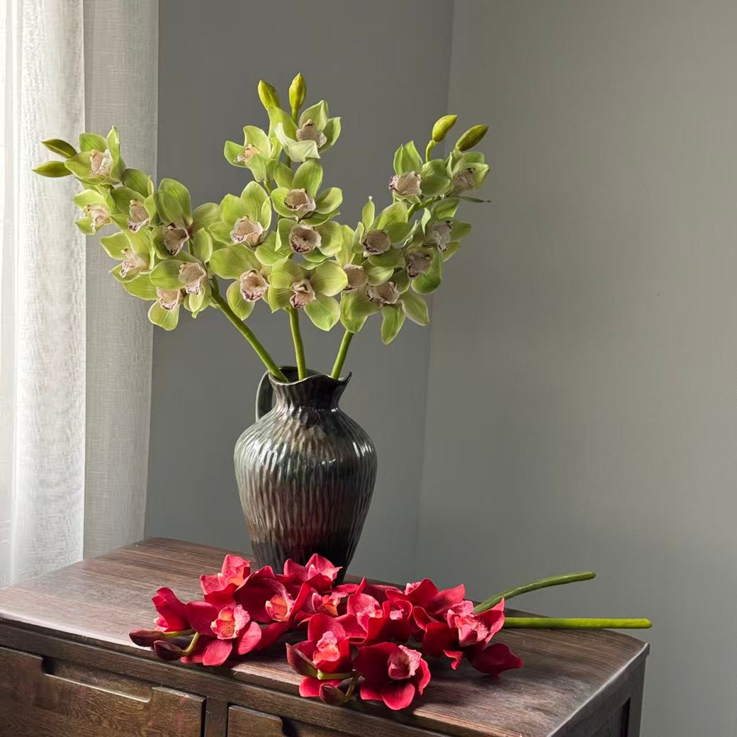 70cm 7-Head Luxurious Real Touch Cymbidium Artificial Flowers - Image 2