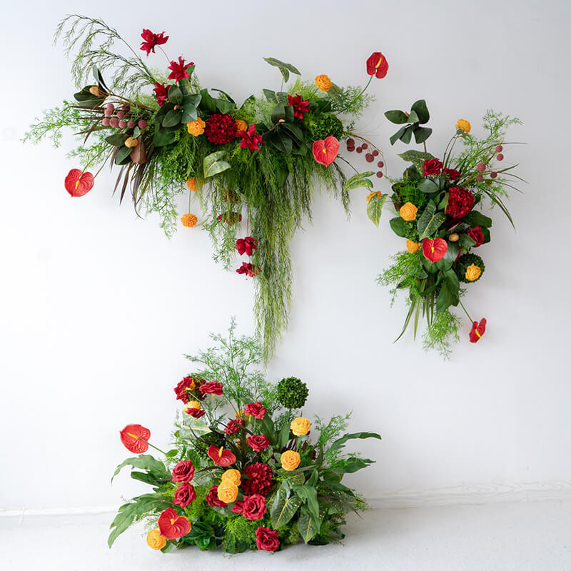 New Arrival Green&Red Artificial Flower Row Wedding Backdrop Hanging Flower