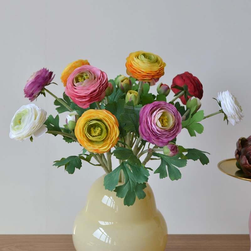 50CM 2-Head Silk Artificial Ranunculus with Flocked Stem