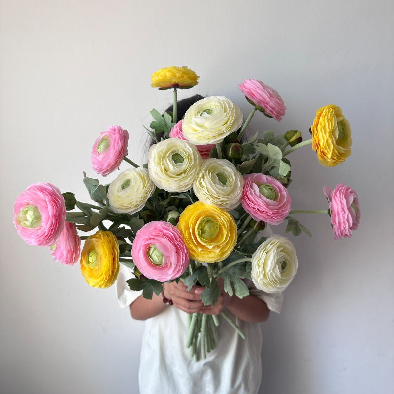 50CM 2-Head Silk Wrapped Artificial Ranunculus with Flocked Stem