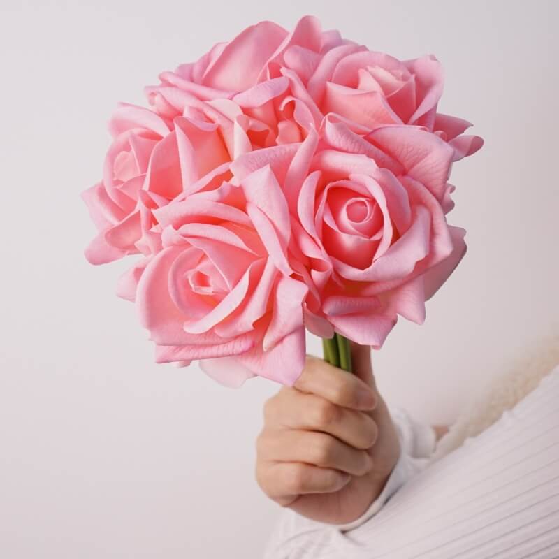 25cm 5 PCS Real Touch Artificial Rose Flower Bouquet
