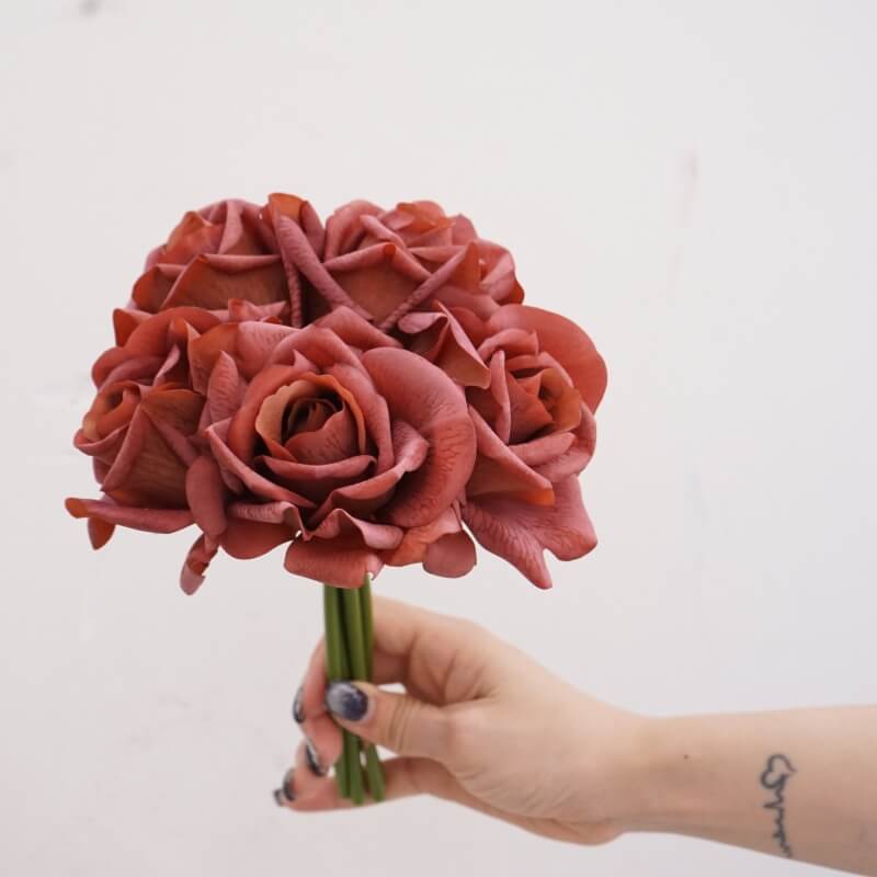 25cm 5 PCS Real Touch Artificial Rose Flower Bouquet