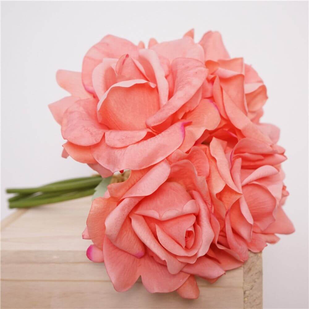 25cm 5 PCS Real Touch Artificial Rose Flower Bouquet