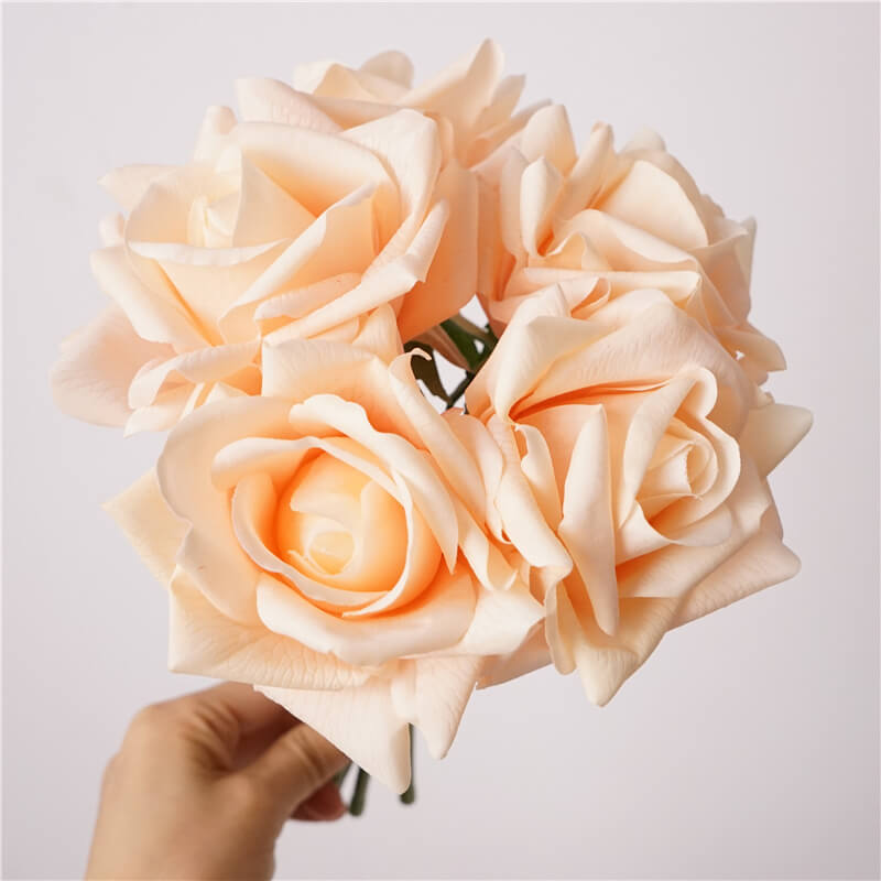 25cm 5 PCS Real Touch Artificial Rose Flower Bouquet